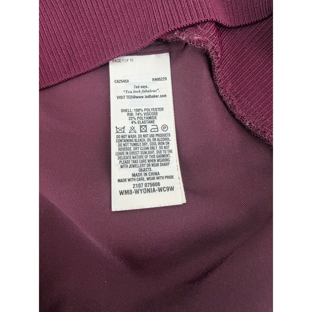 Ted Baker Wyonia Burgundy Mock Neck Ribbed Knit Trim Blouse Womens Size 3 Office - Picture 3 of 8